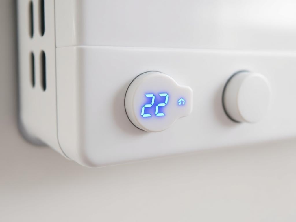 Close-up of the LG Breeze digital control panel showing a 22 degree target temperature